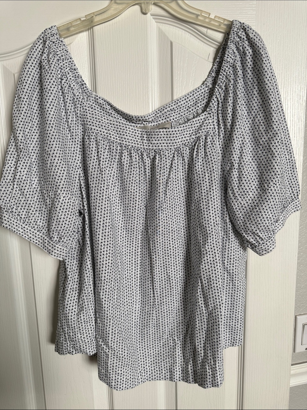 LOFT White Blouse with Navy Dot Print